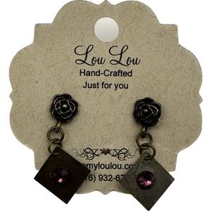 Handmade Purple Swarovski Crystal Bronze Metal‎ Flower Drop Earrings Geometric